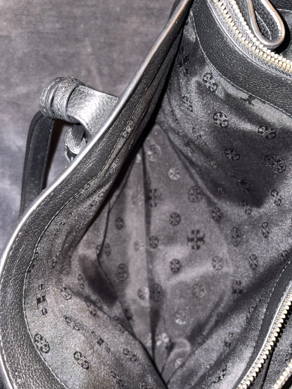 tory burch black pebbled leather thea hand bag - Picture 3 of 14